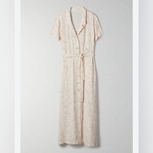 Aritzia Wilfred Pink Floral Shirt Dress Button Up Short Sleeve Midi